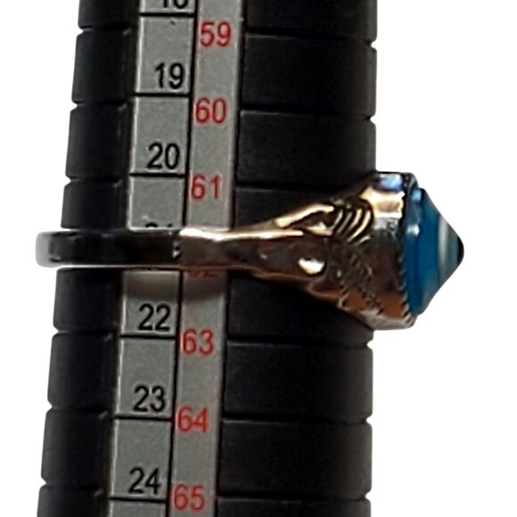 Silver Tone Ring Blue Eyeball Shape Unsigned Sz 10 Unique - Picture 2 of 5